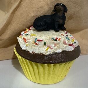 Cupcake Figurine with Dachshund Topper